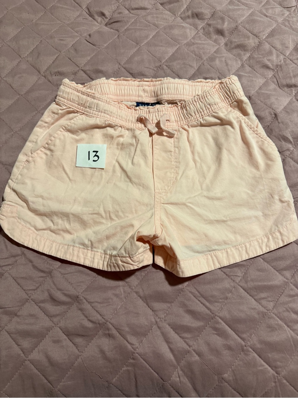Girls Light Peach Drawstring Cotton Shorts